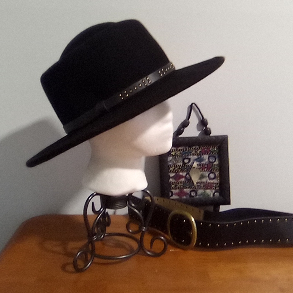 Wide Brim Wool Fedora With Metal Button Band Accent - Picture 3 of 16